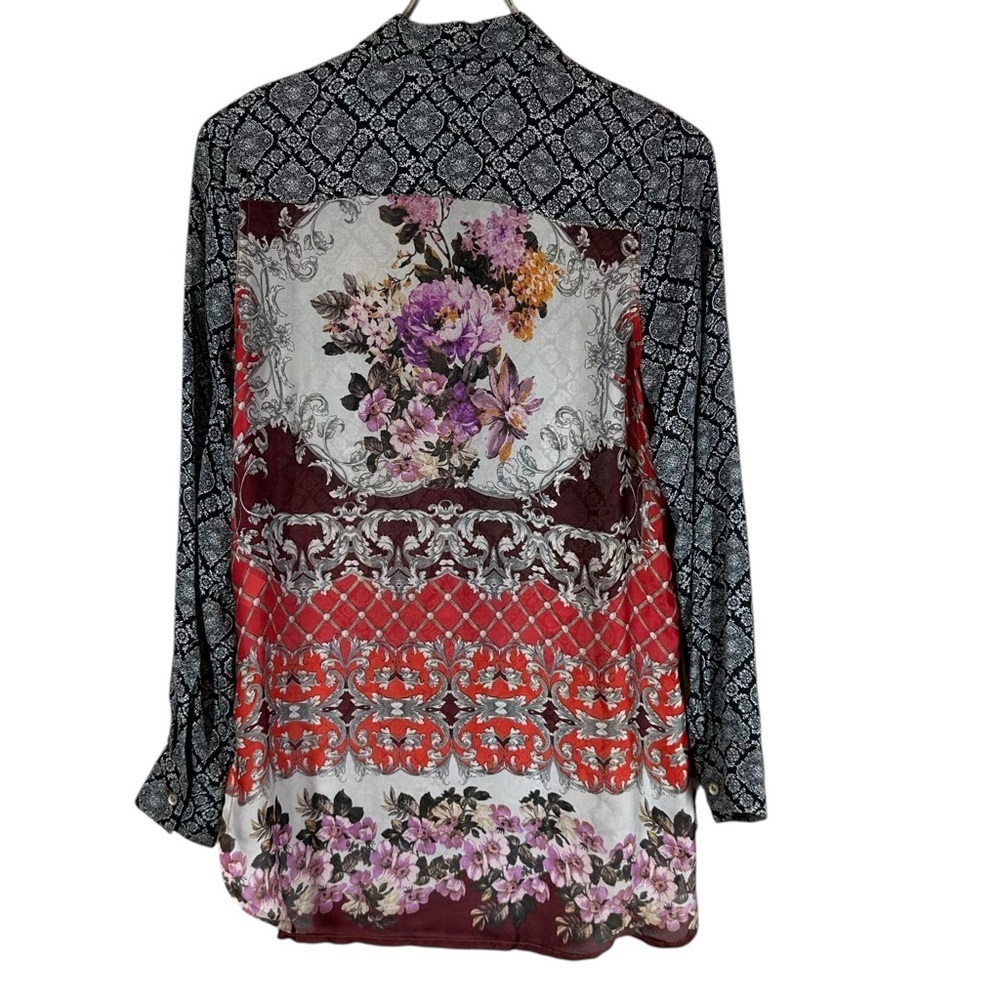 ARATTA SILENT JOURNEY Women's Small Sheer Patchwork Patterned Button down Blouse - Picture 7 of 9